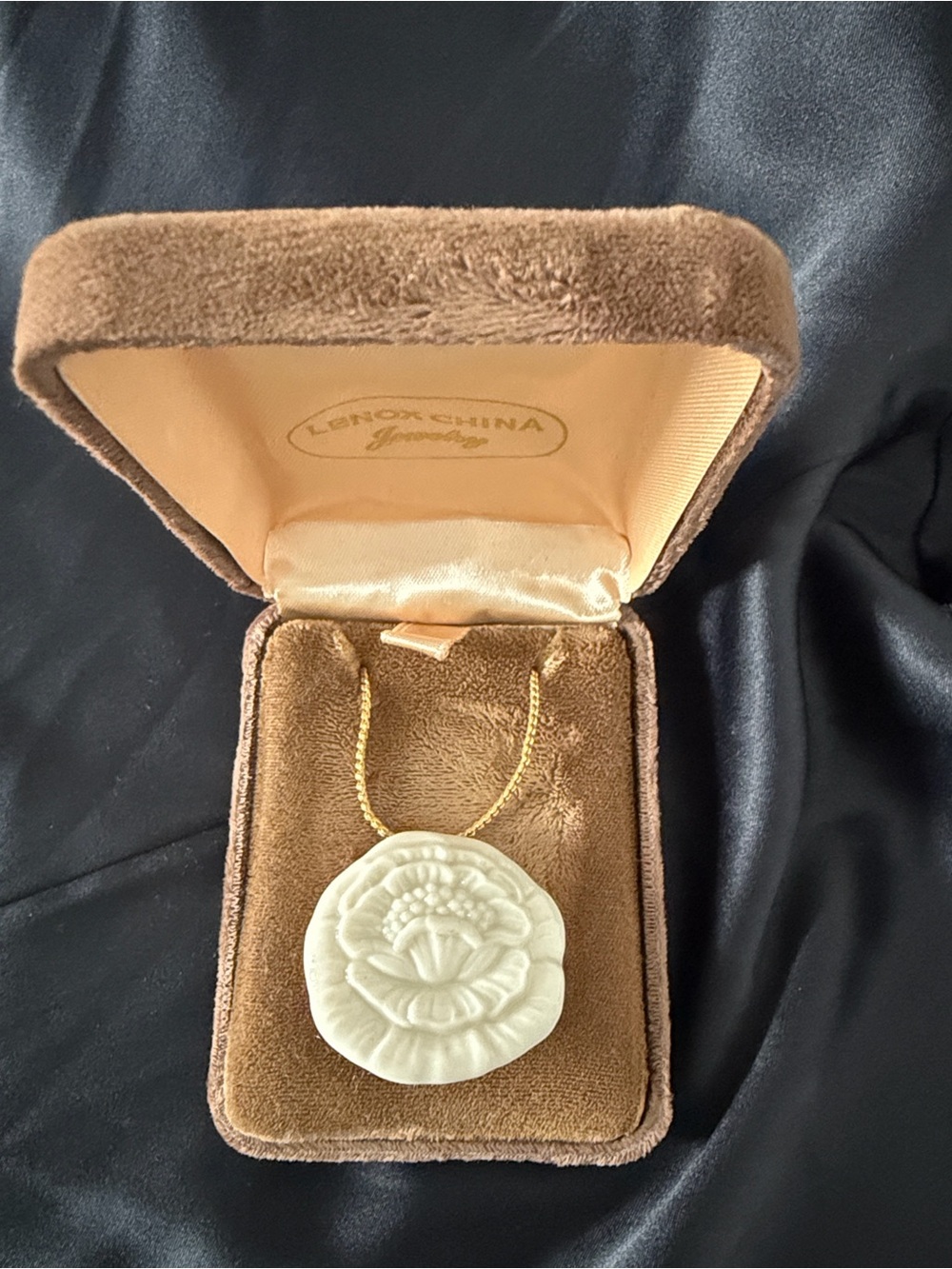 Lenox White Porcelain Floral Pendant Necklace with Gold-Tone Chain